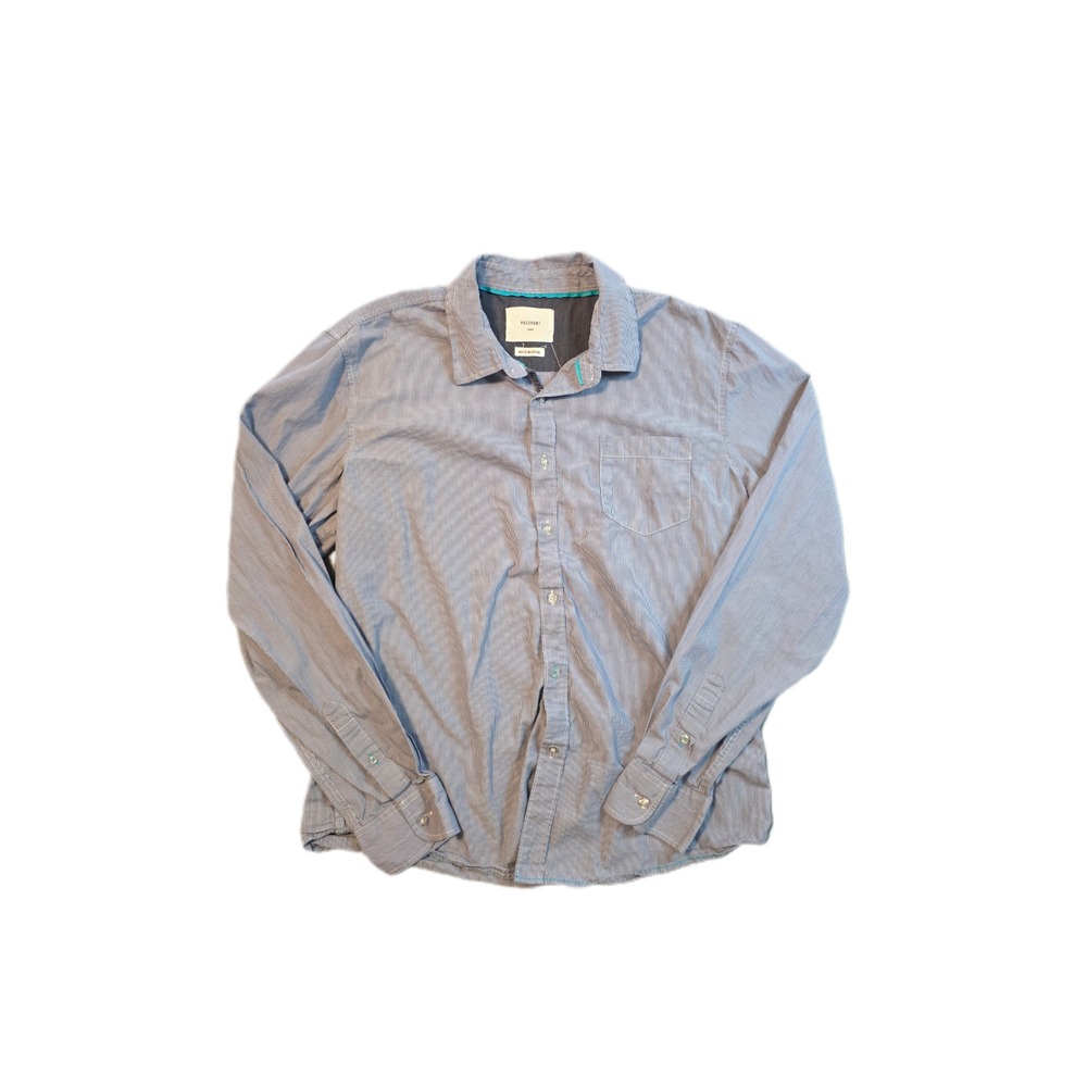 Passport blue and white pinstripped long sleeve  large button down shirt